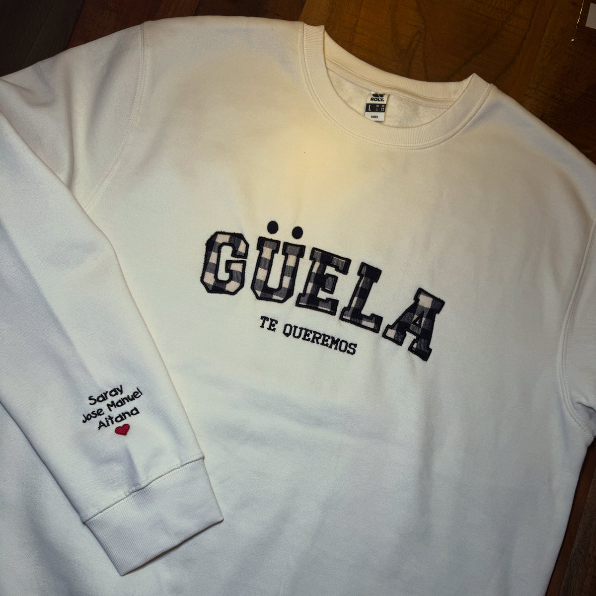 Sudadera personalizada con palabra familiar en tela vichy
