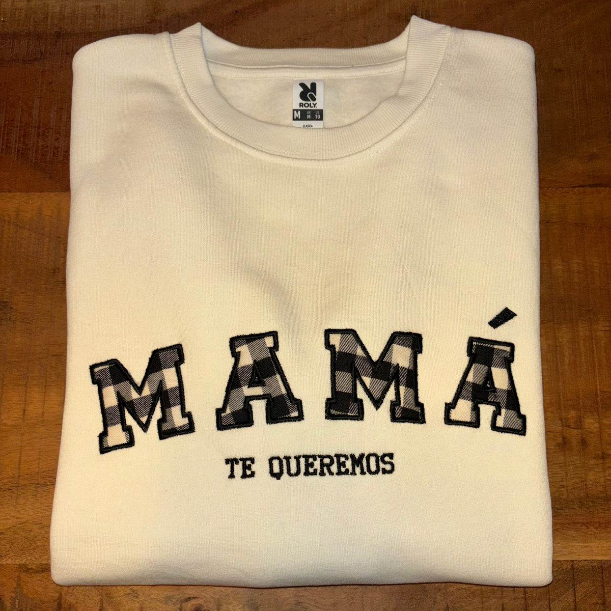 Sudadera personalizada con palabra familiar en tela vichy