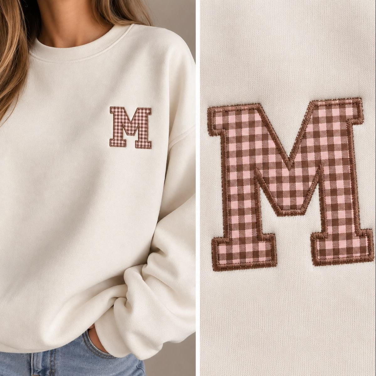 Sudadera personalizada con inicial en tela vichy