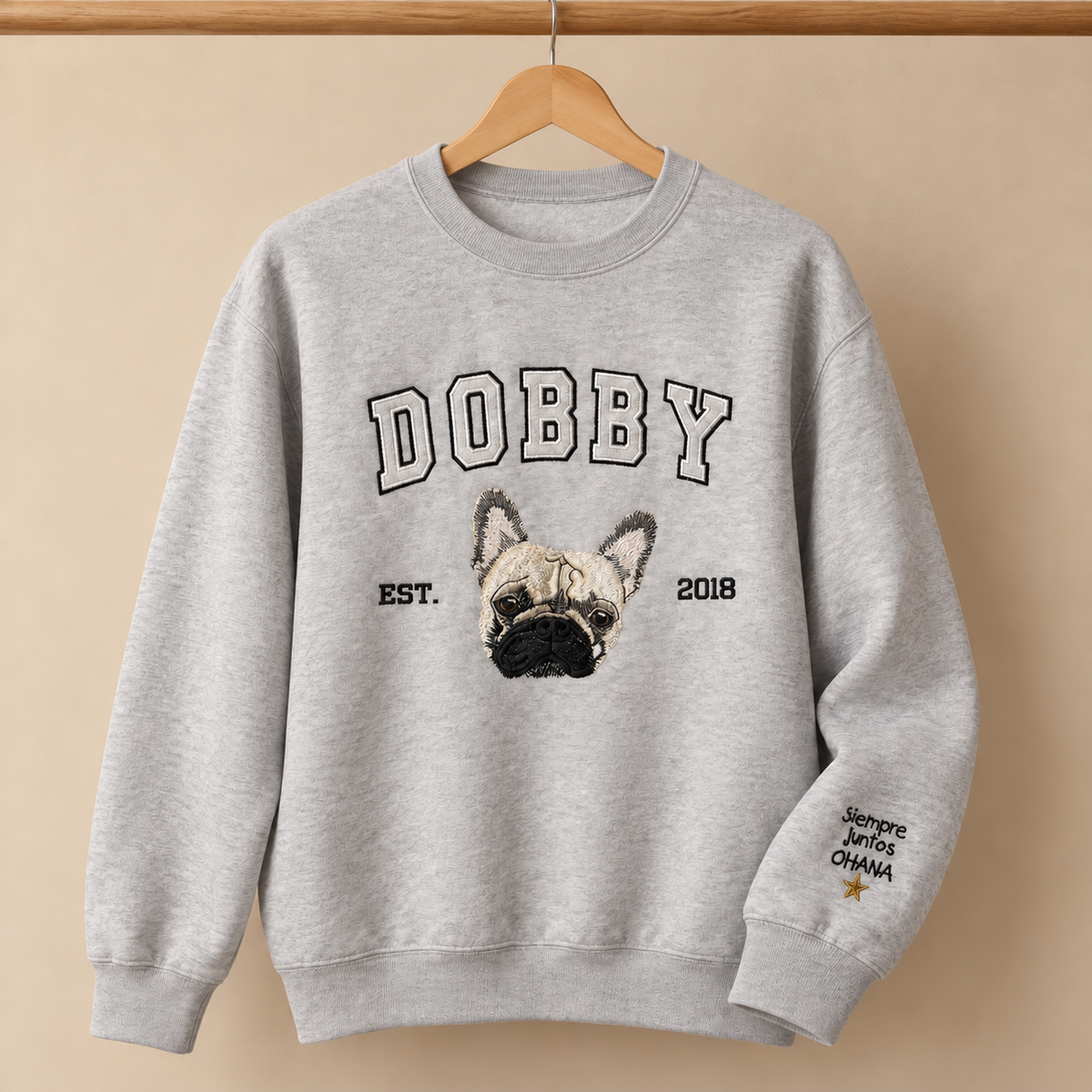 Sudadera personalizada con retrato de mascota, nombre y fecha bordados, Gatelier
