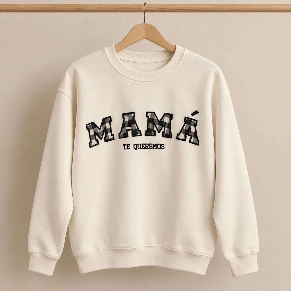Sudadera personalizada con palabra familiar en tela vichy, Gatelier